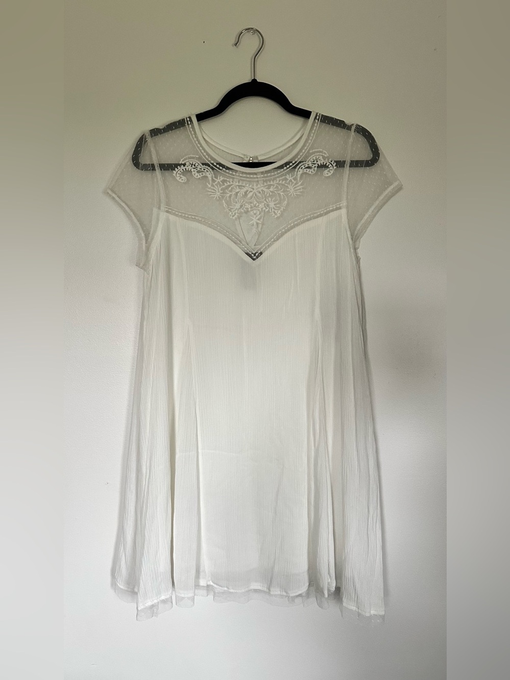 Trixxi White Sheer Yoke Mini Dress | L